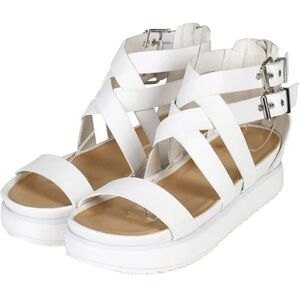 LNWOB Nature Breeze Leatherette Open Toe Strappy Platform Sandal, White, 6.5